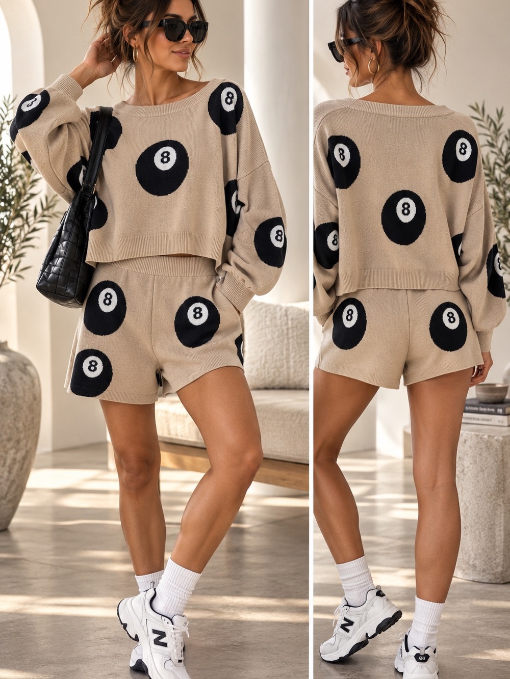 Dressed in LALA The Future Is Now 8 Ball Knit Sweater Shorts Set S Y2K